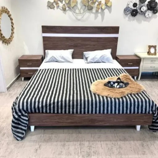 Madera! Melamine Bed with 2 Side Tables