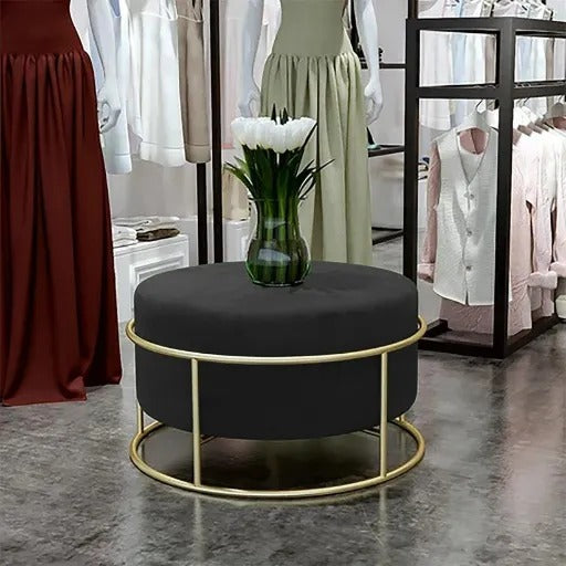 Wooden Round Stool with Steel Frame